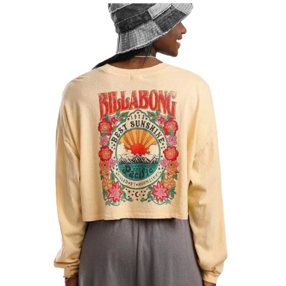 NWT Billabong Womens Raffia Beach Boyfriend Gypsy Crop Long Sleeve Top sz Large - Picture 3 of 11